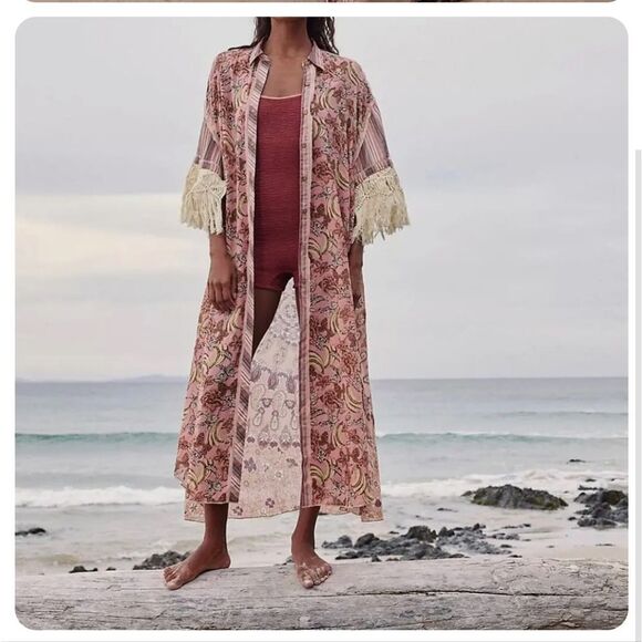 Free People Dresses & Skirts - Free People Watching Waves Maxi Shirt Dress Cover Up Button Duster
